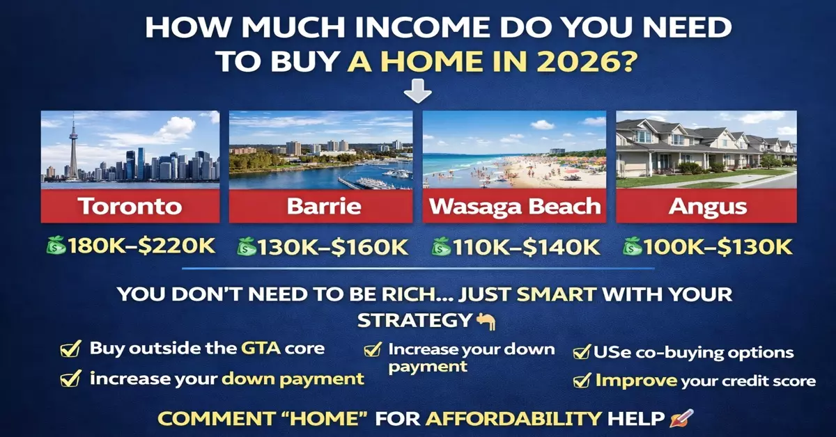 How Much Income Do You REALLY Need to Buy a Home in 2026? (Toronto vs Barrie vs Wasaga Beach vs Angus)